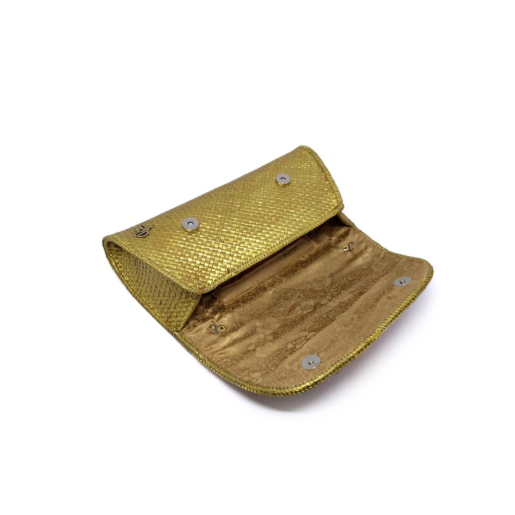 Putra Sukapura Clutch Pesta Anyaman Pandan Eksklusif Pongpok Gold Brown Dompet Wanita