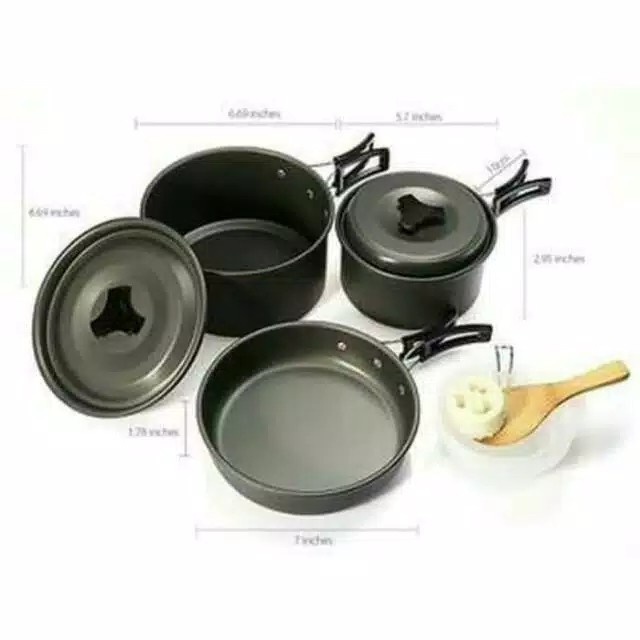 Paket 3 Wajan Cooking Set DS300 &amp; kompor KL S1 Camping Outdor