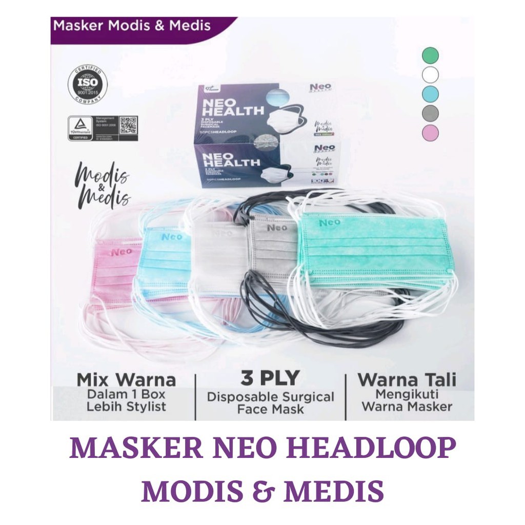 MASKER NEO HEALTH MODIS & MEDIS HEADLOOP 3PLY ISI 50PCS