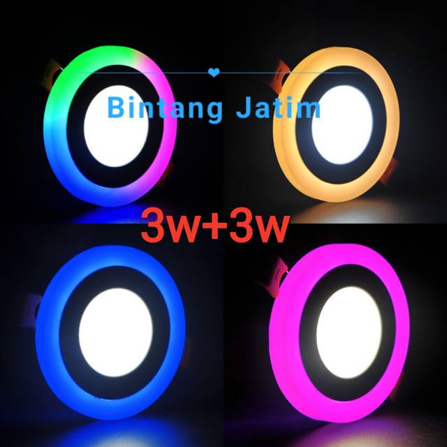 DOWNLIGHT LED PANEL 2 WARNA 3+3 WATT BULAT DAN KOTAK TENGAH PUTIH SAMPING BIRU DAN PUTIH WW J