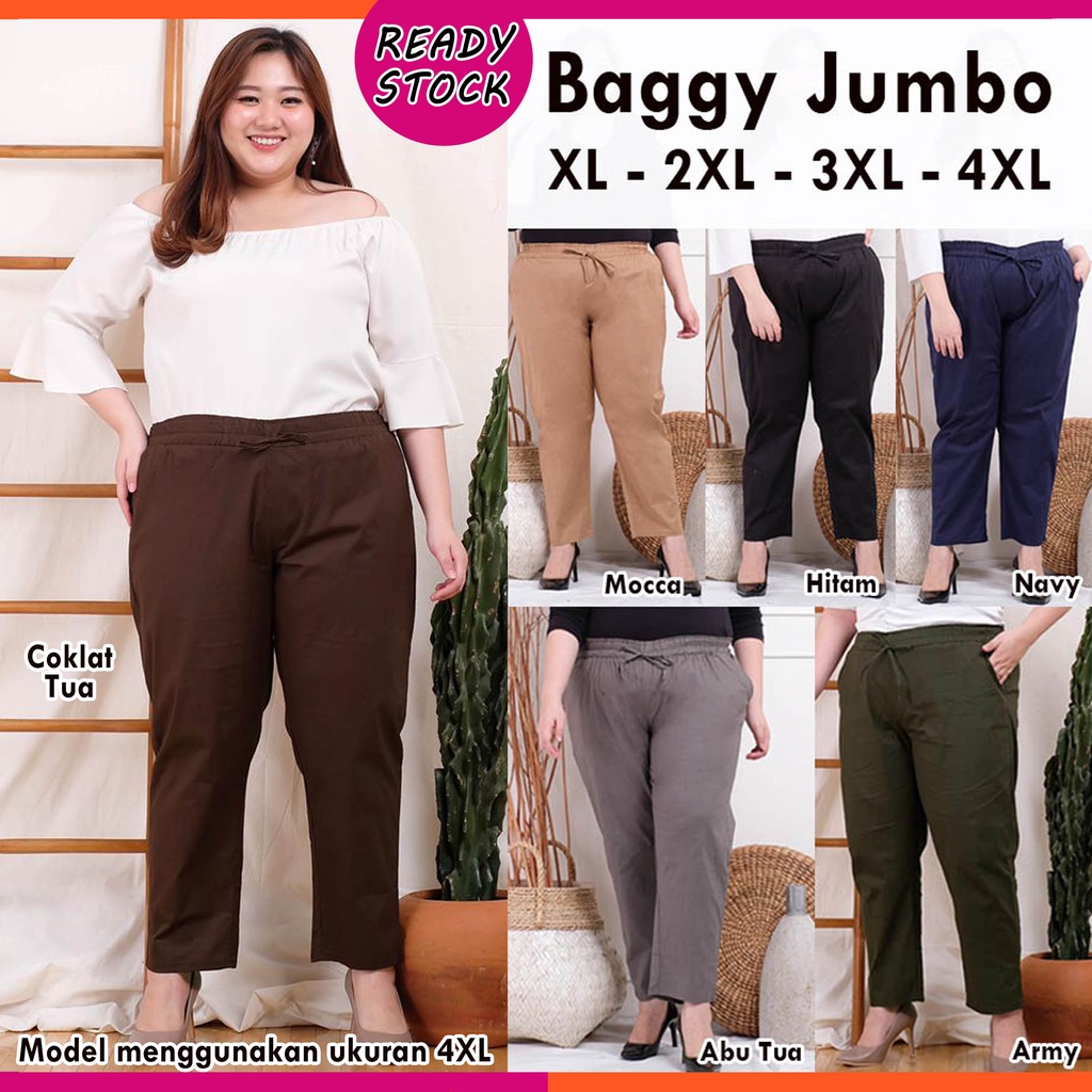 BIGCLO - (COD) BAGGY Celana Kerja Wanita Panjang Jumbo Big Size Pants Bahan Katun Stretch