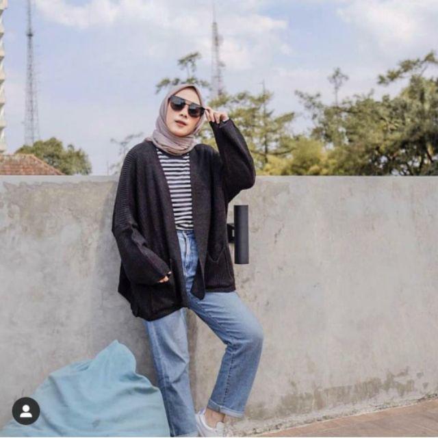 cardigan rajut locy-cardy oversize-Hitam