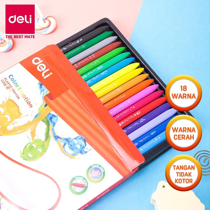 

Deli EC20010 School Crayon/Krayon - Plastic Crayon Triangle 18 Color/terbaik