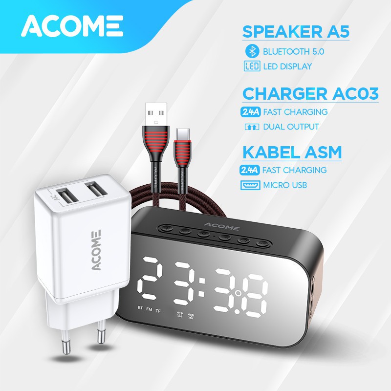 Acome Speaker Bluetooth 5.0 Jam Alarm LED Display Ultra Bass