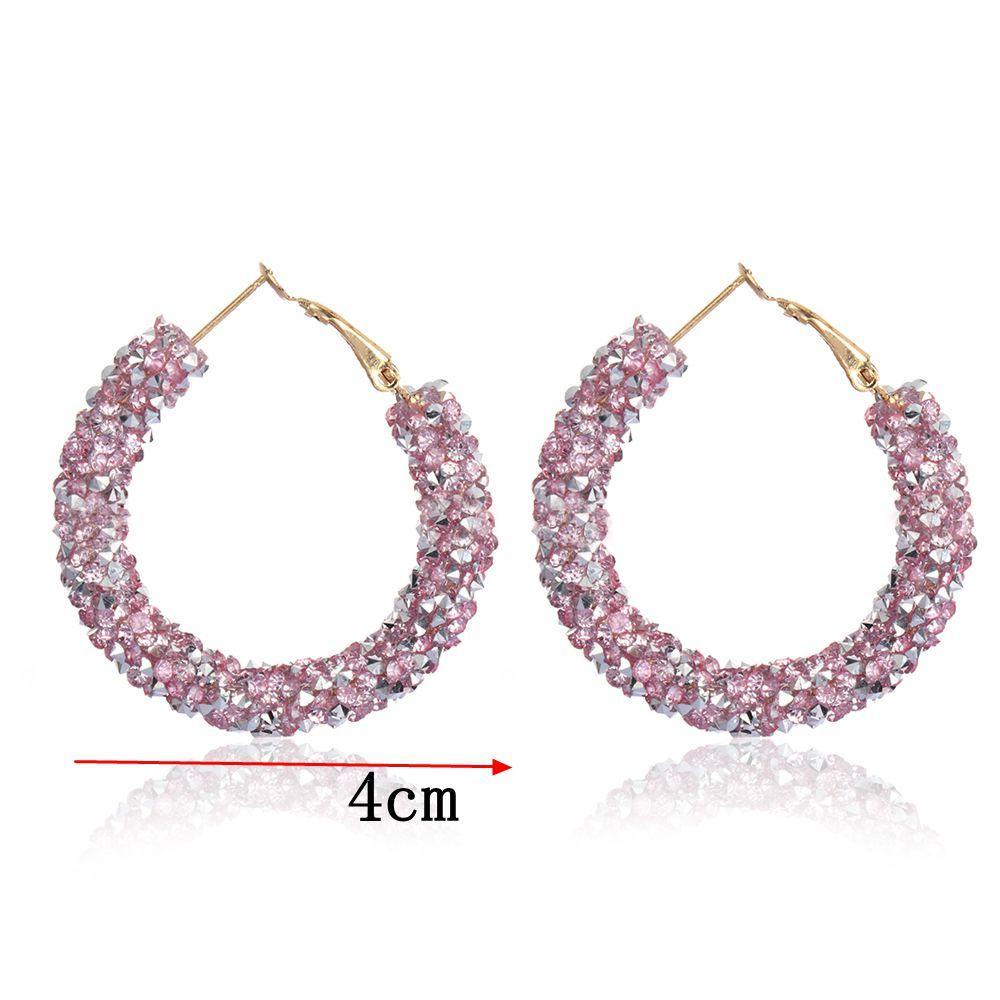 Lily Hoop Earring Charm Glitter Geometris Bulat Kristal Liontin