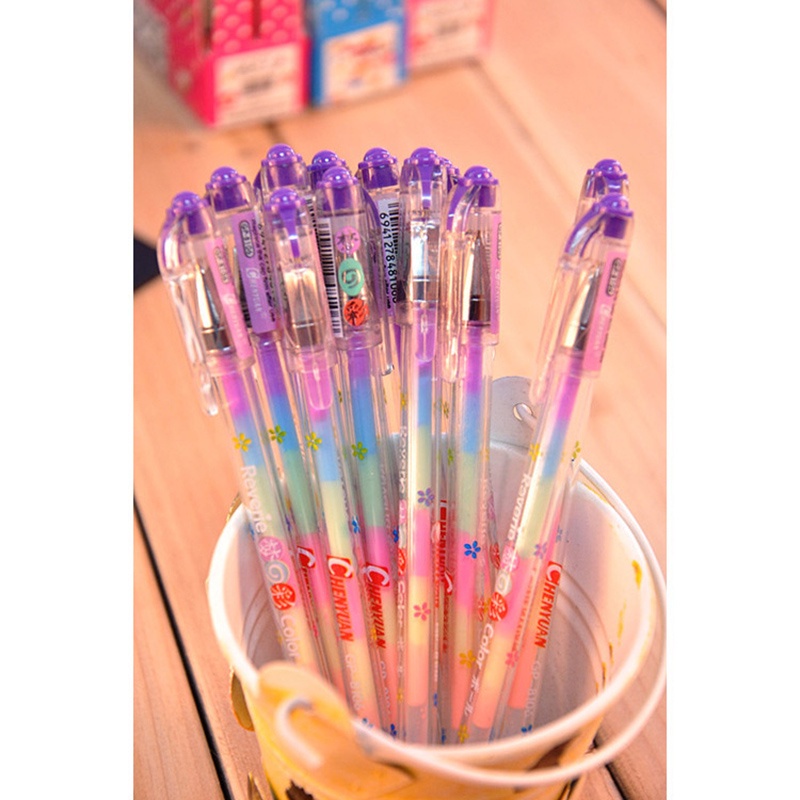 6 In 1 Pen Cat Air Fluorescent Multi Warna Pelangi Untuk Dekorasi Album Foto / Graffiti DIY