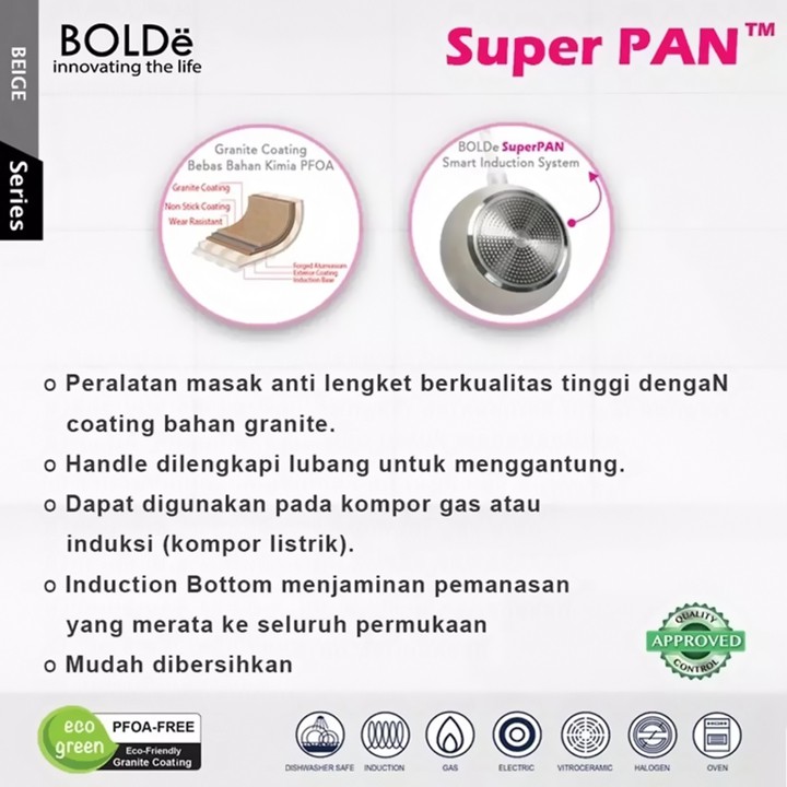 BOLDe SUPERPAN WOK PAN GLASS LID 28 CM - Panci Penutup Kaca Granite Coating