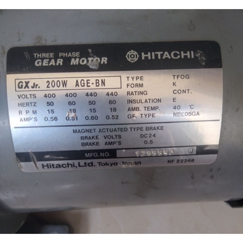 HITACHI GX Jr. Ac Motor Gearbox 400/440V 200W