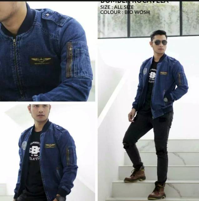 Jaket Jeans Bomber Kapten 01 Terbaru Jaket jeans Distro Jaket Pria Terbaru Jaket denim