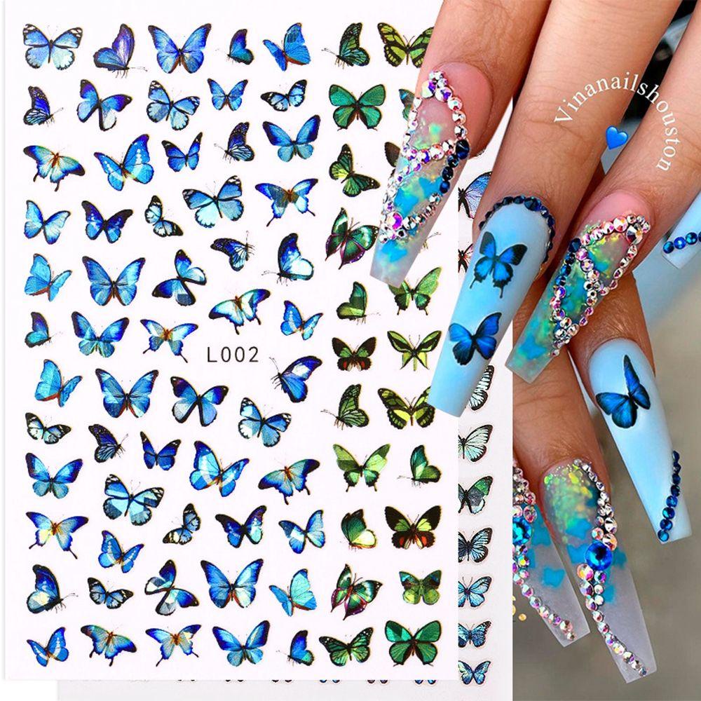Preva 1lembar 3D Stiker Kuku Kupu-Kupu Wanita Decals DIY Dekorasi Nail Art
