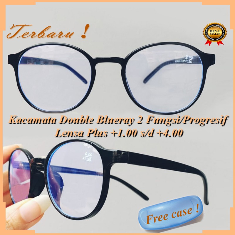 Kacamata Baca 2 Fungsi Double Blueray Plus (+) dari +1.00- +4.00 Kacamata Pria Wanita kacamata Plus