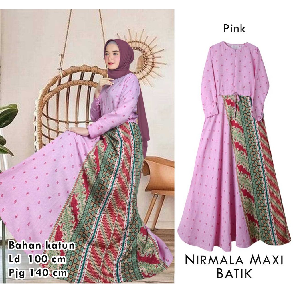 Nirmala Maxi Dress Kombinasi Batik / COD