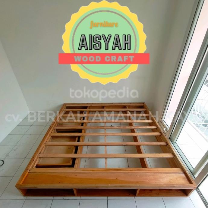 DIPAN KAYU MINIMALIS + RAK + 2 LACI UKURAN 140X200 BISA KOSTUM DSVFD3645