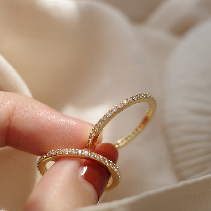 Cincin Jari Telunjuk Warna Emas Aksen Berlian Gaya Korea Untuk Wanita