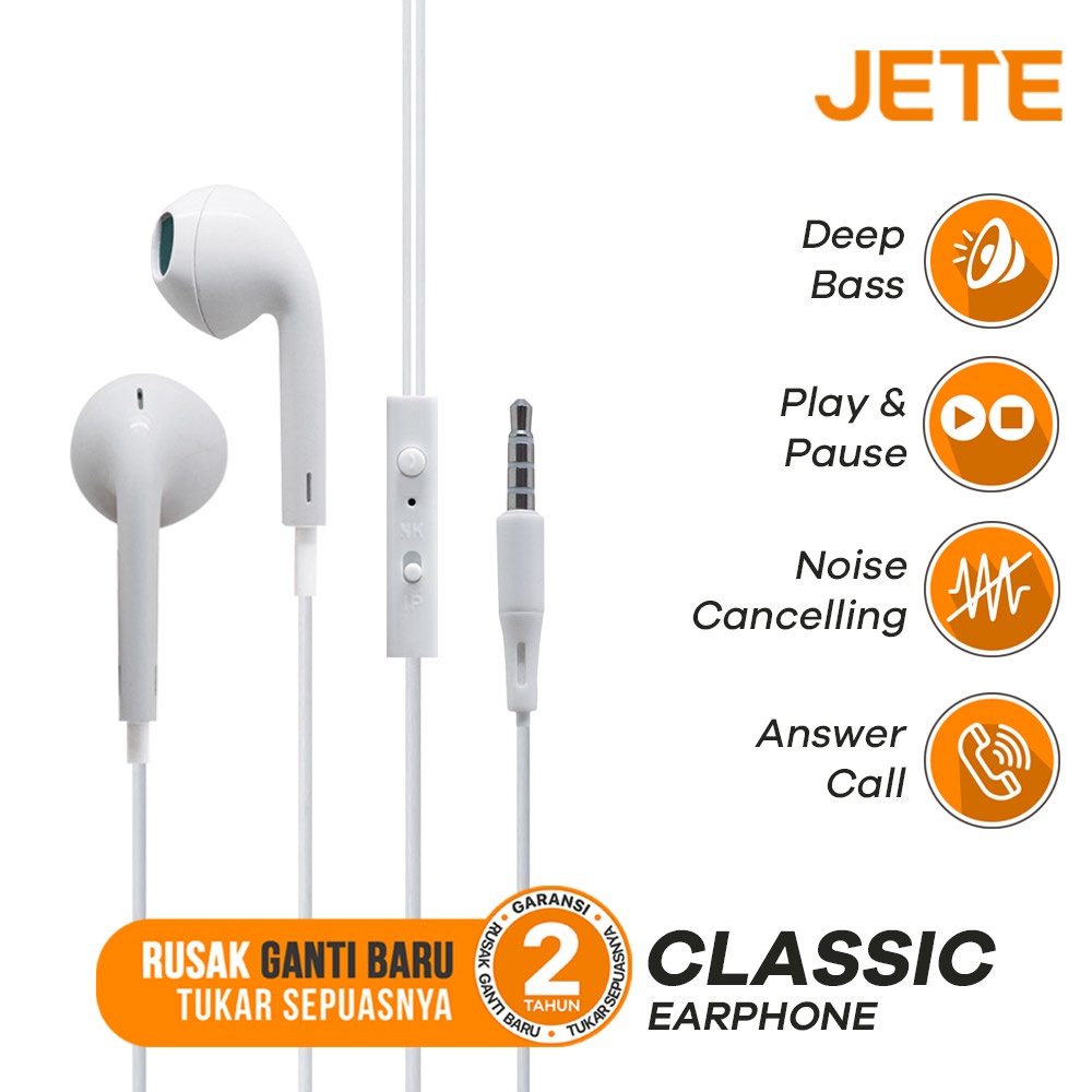 Headset I Earphone I Handsfree 1,2m JETE Classic - Garansi 2 Th