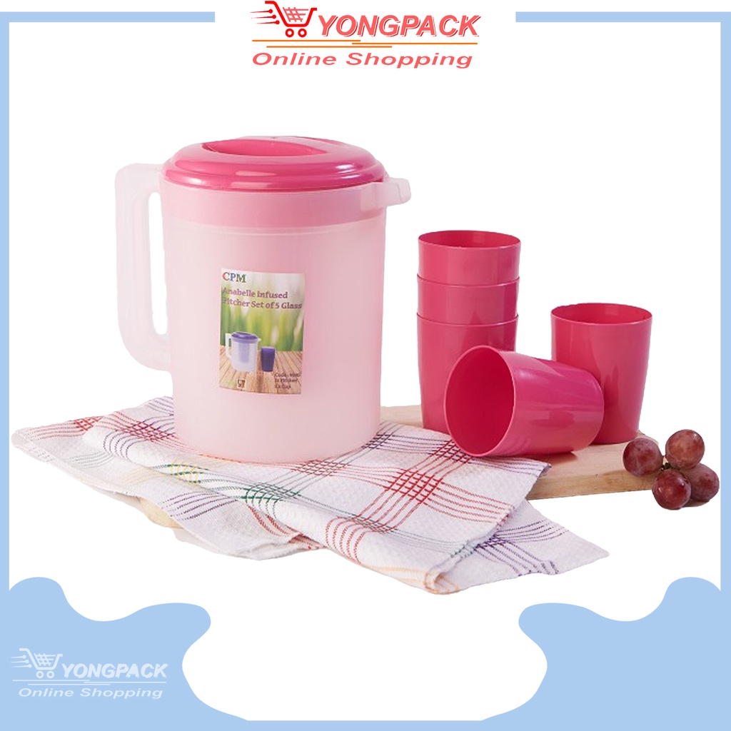Yongpack - Annabelle Jug Infused Teko Set Plus 5 Glass / Wadah Penyimpanan Air Minum Set Dengan 5 Ge