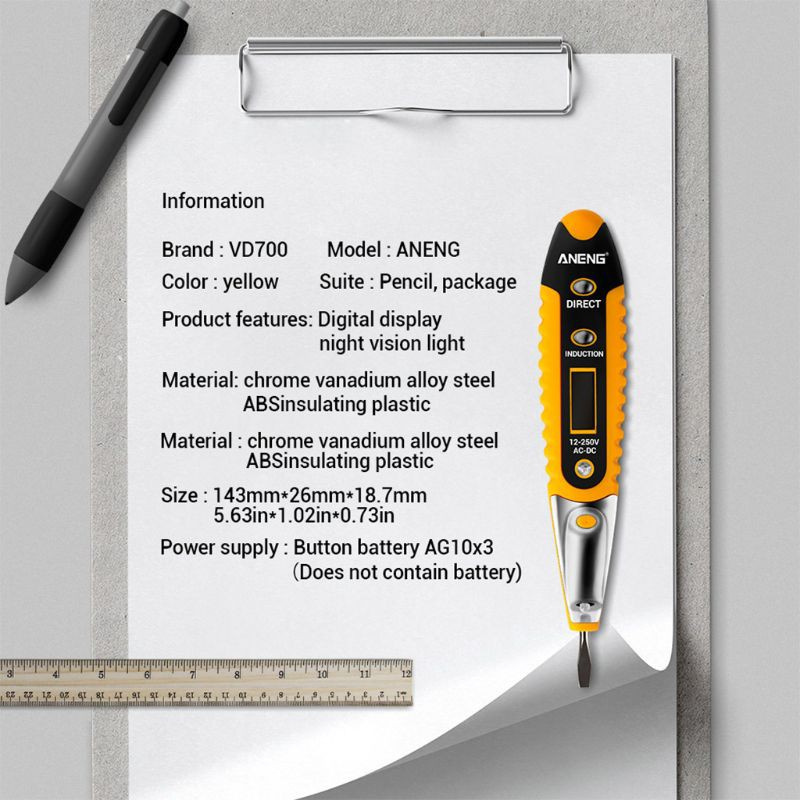 CRE  Contact Tester Pen 12-250V AC Voltage Detectors Tester Meter Volt Current Electric Test Pencil