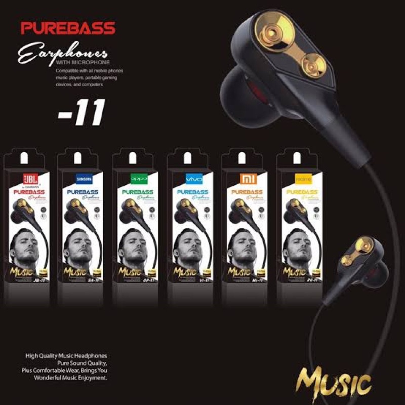 Headset Pure Bass JB11 SuperBass Premium HF Brand JB11 SUARA BAGUS