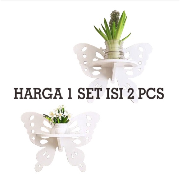 Rack Tempel Dinding Shabby chic vintage (1set isi 2) // RAK motif Kupu Kupu Decorative