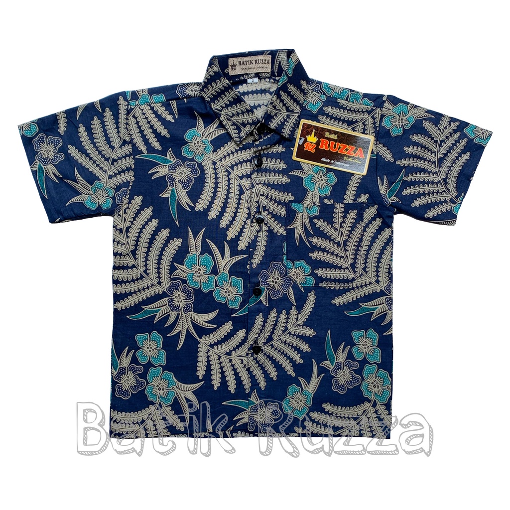 RUZZA Batik Anak Ukuran 0-15 Tahun Kemeja Motif Seno Biru Kawung Cendrawasih Sogan Kotak Abbas Hitam