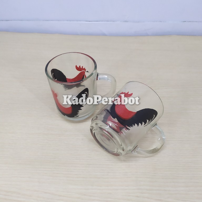 gelas kaca motif ayam - cangkir ayam jago - mug gelas kaca