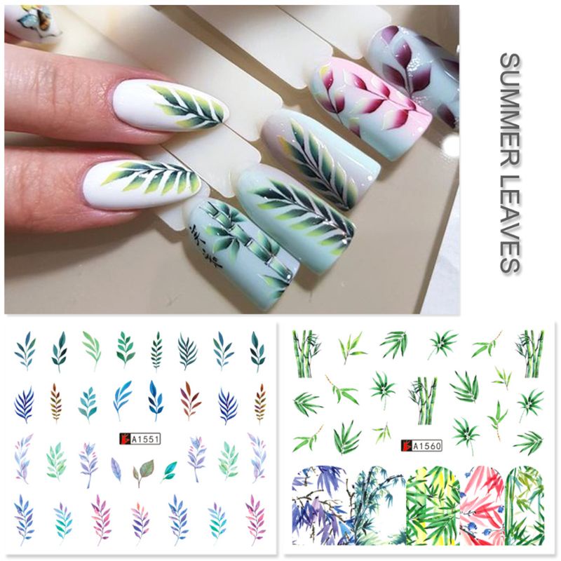 SIY  12 Pcs/set Nail Watermark Sticker Large Green Plant Pattern Epoxy Filling Material Trend Lady DIY Nails Making Filler