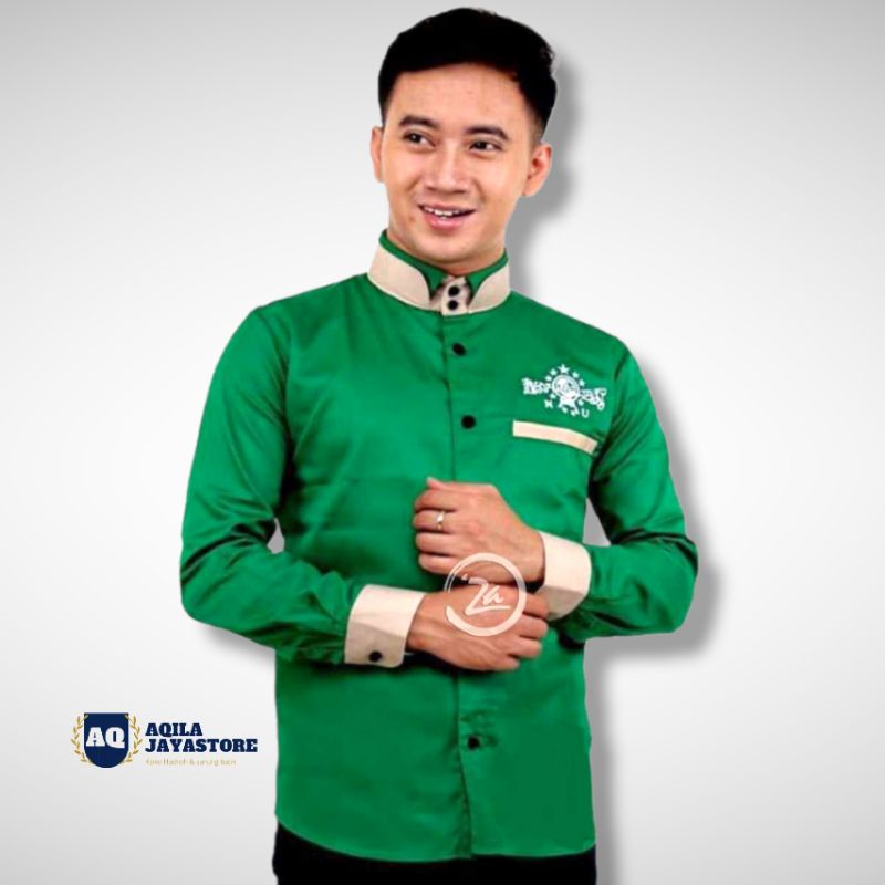 Baju Koko Pria Lengan panjang Motif Nu Bordir | Koko Pria Dewasa Nu | Koko Hadroh  Nu Hiju