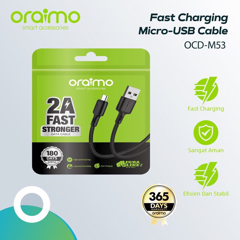 Oraimo OCD- M53 Kabel Data Micro USB Android Data Cable Fast Charging 1 meter - Garansi 1 Tahun