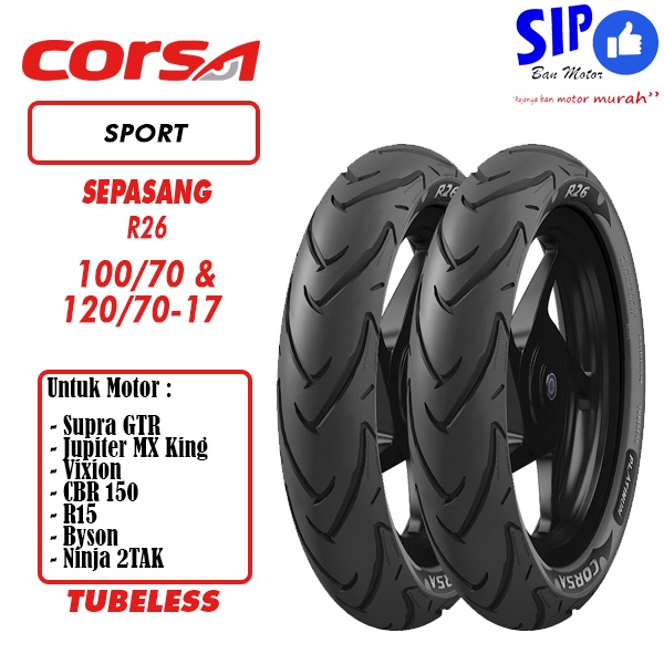 Paket Ban motor sport Corsa R26 100 70 &amp; 120 70 17 platinum TUBELESS soft compound