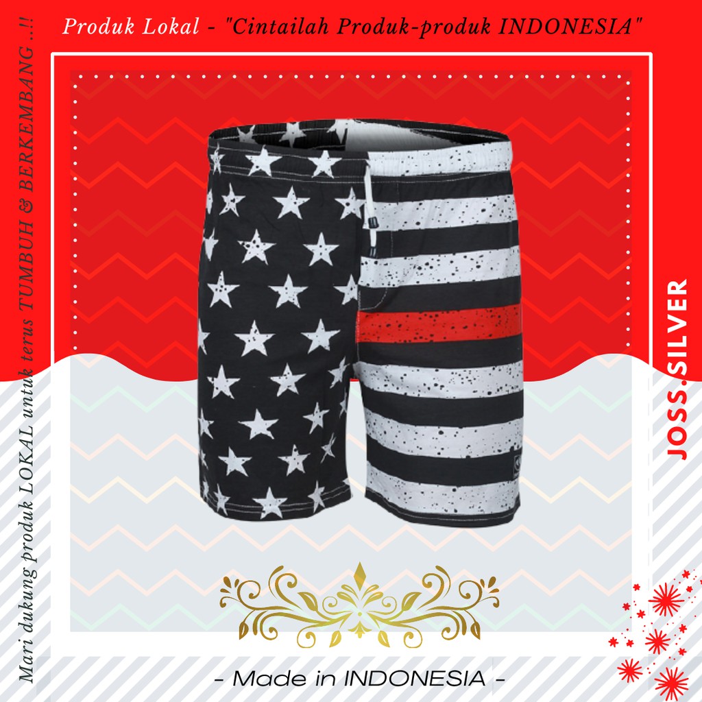 Celana Pendek Boxer Pria / Kolor Cowok Kekinian motif Bintang & Strip || Warna Hitam Kombinasi - 700