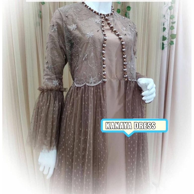 (BEST SELLER) KANAYA DRESS FULL TILE DOT /BAHAN TILE RUBY MUTIARA / BAJU MUSLIM TERBARU BISA SERAGAM