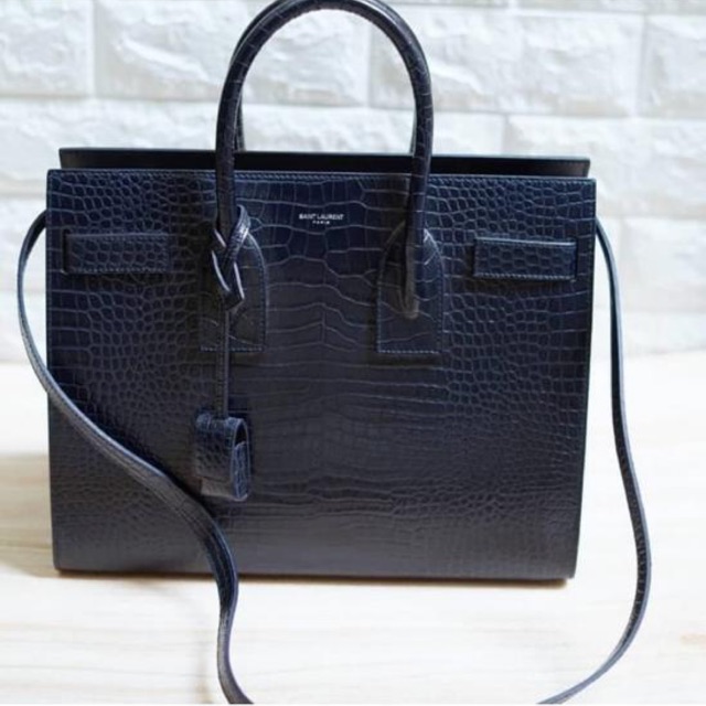 saint laurent sac de jour in deep marine croco - stamped leather