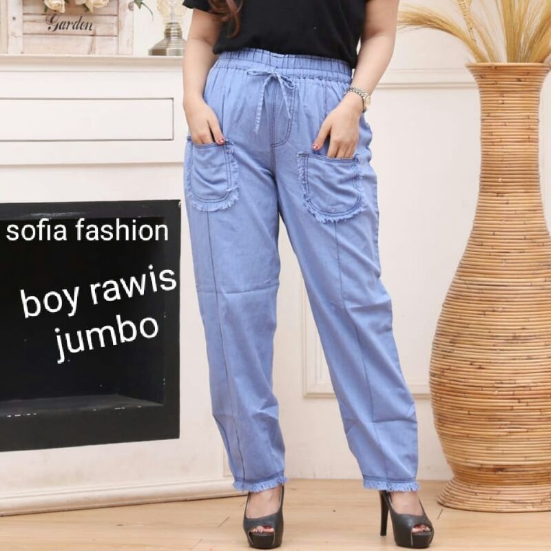 Jeans kulot wanita masa kini - all size - pinggang karet - tali depan - bahan  grey-ktg rwis jumbo
