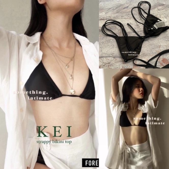 FOREVER21 KEI Triangle Strappy Back Bikini Top Padded Bralette / FOREVER 21 Black Triangle Bikini Ja