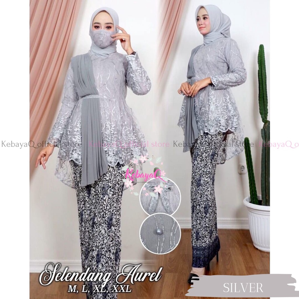 KQ> KEBAYA MODERN AUREL SELENDANG CERUTY-1 SET SILVER