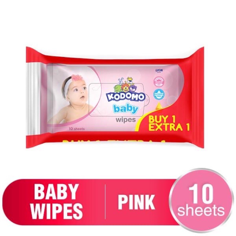 Kodomo Baby Wet Wipes 10+10Sheets - Kodomo Tisu Basah isi 10+10 Biru Pink