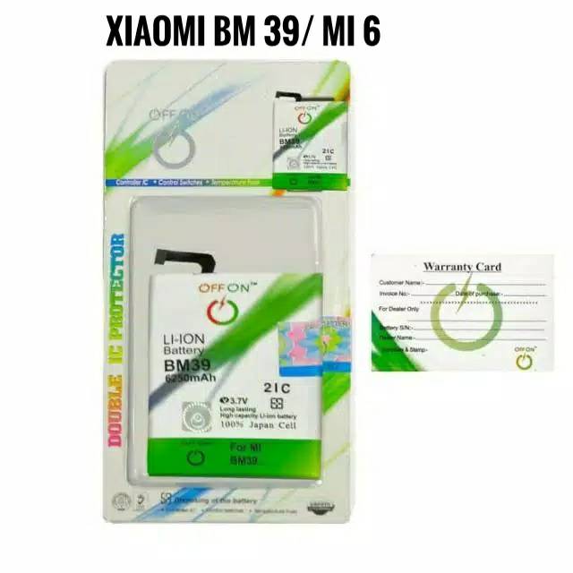 Baterai Batre OFFON Double Power Xiaomi BM39 Mi 6 MCE16 Batrai Batere Xiaomi BM 39 Mi6 Original Battery