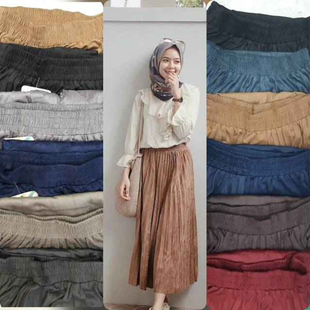 Rok plisket Suede