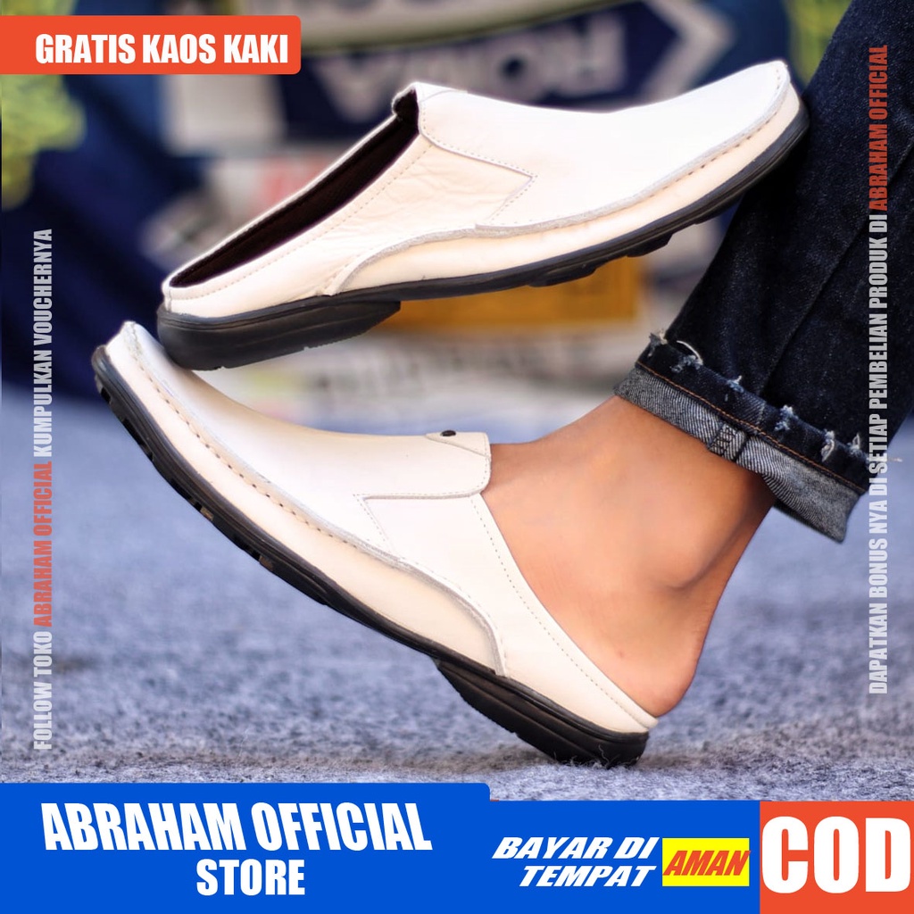 ABRAHAM Sandal Slide Hitam Selop Kulit Pria Sendal Pria