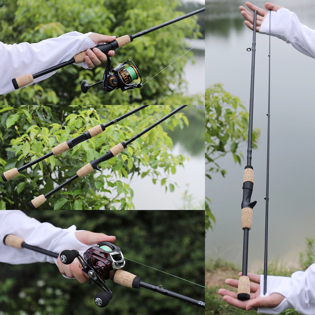 Sougayilang 1.8m Spinning / Casting rod 2 Bagian Carbon Fiber Fishing Rod Gabus Gagang Kayu Untuk Memancing Di L