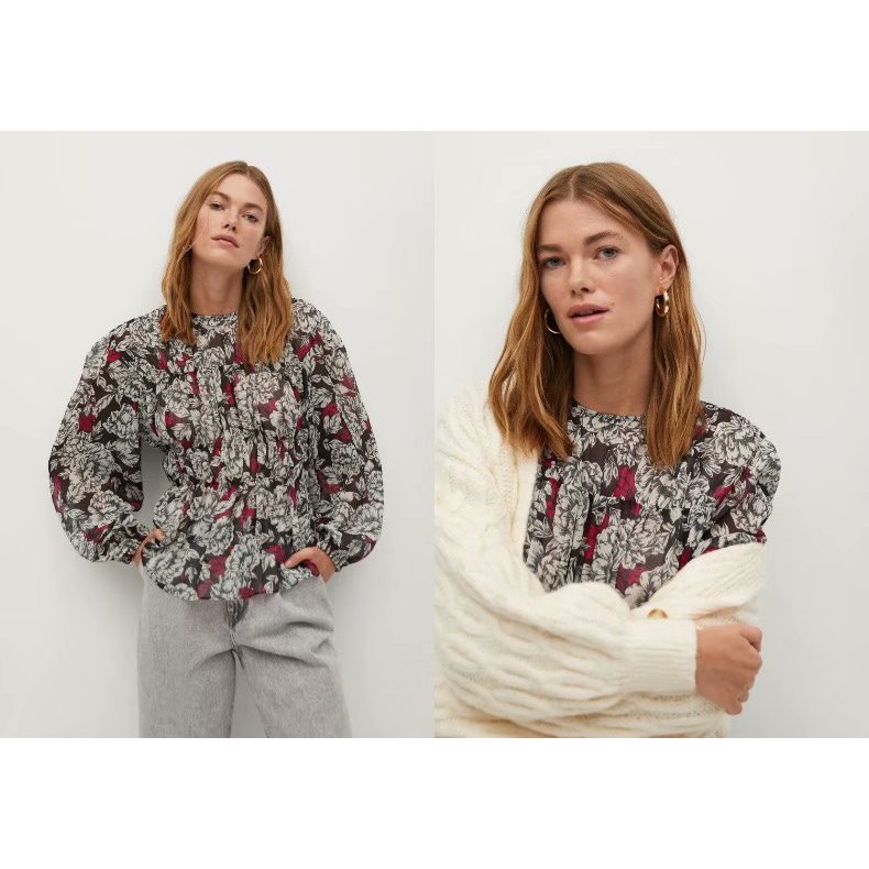 Blouse bunga putih,atasan cantik motif,blus sportif,atasan formal,blouse bunga,