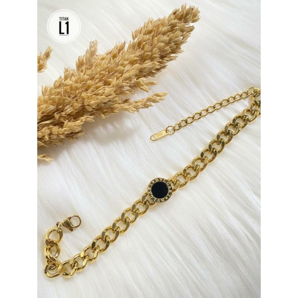 Gelang Rantai Besar Retro Plat Hitam Titanium N24112105