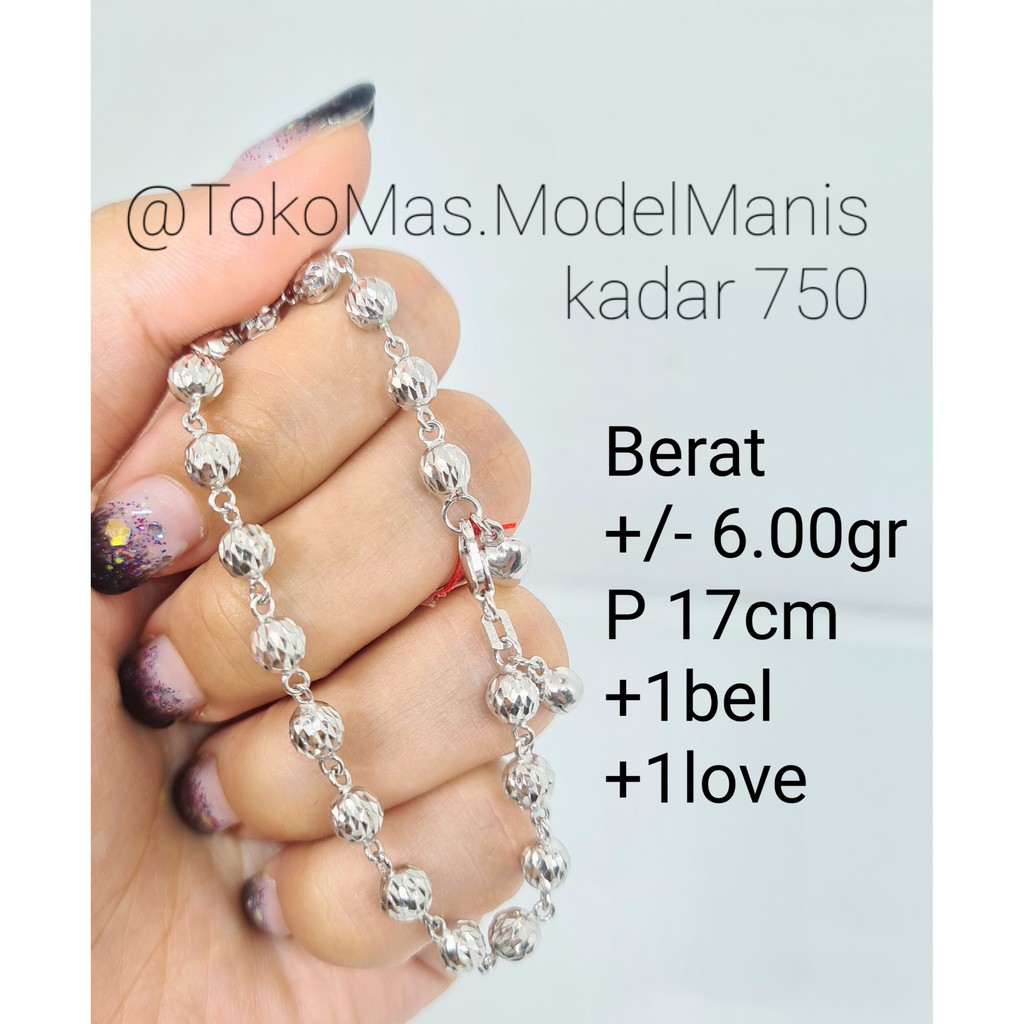Gelang candy emas putih biji lada Besar kadar 750