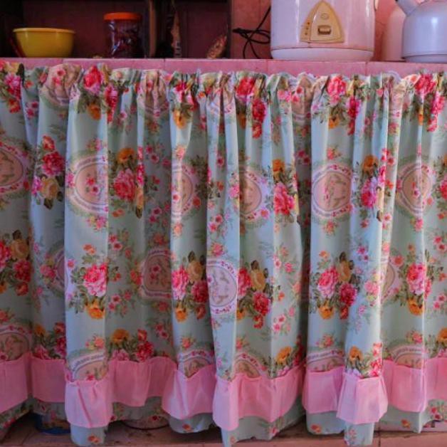 MURAH gorden tirai tutup kolong dapur motif chloe hijau DISKON