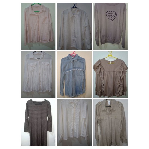 PRELOVED BAJU KAOS WANITA LENGAN PANJANG TUNIC KEMEJA PUTIH DENIM REMPEL MURAH SHIRT SWEATER TUNIC T