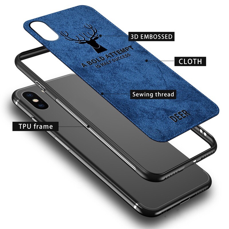 Soft TPU edge Canvas Embossed Deer Phone Cases For Iphone X Xs Max Xr 8 7 6 6s Plus Cover