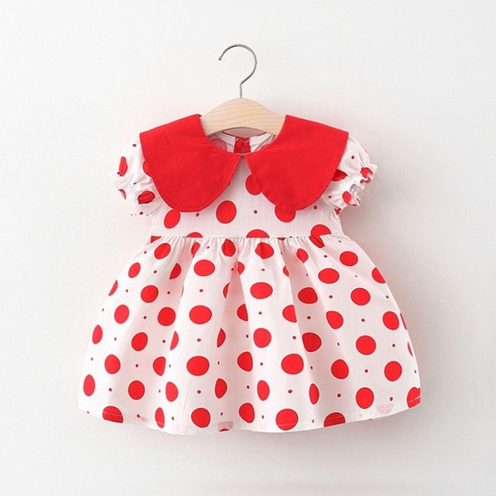 Dress bayi Perempuan 0-2 tahun /GAUN BAYI Motif POLKADOT HITAM & MERAH - Merah, L
