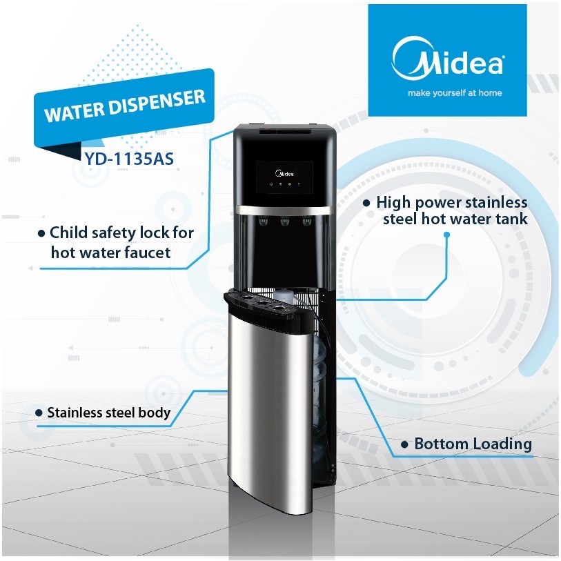 Midea Dispenser Galon Bawah - YD1135AS Bottom Loading Stainless Steel