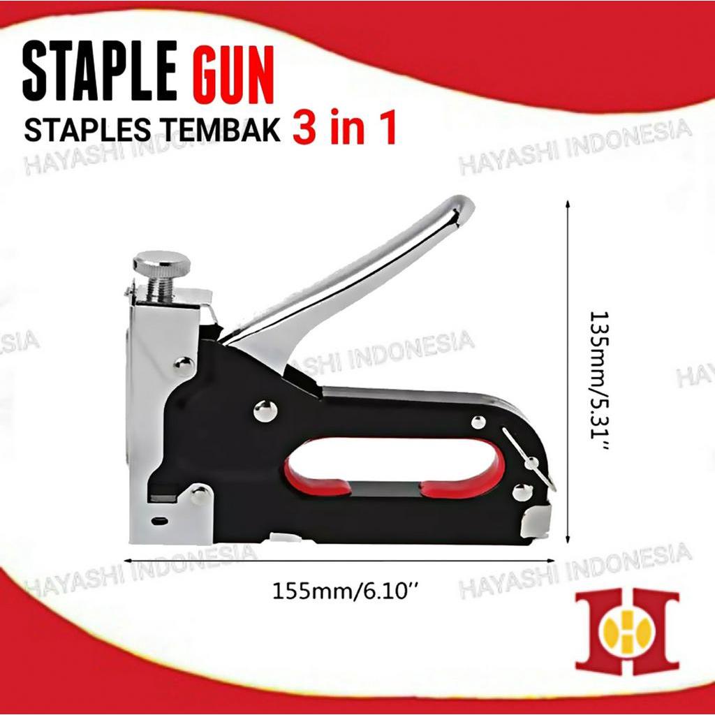 Staple Staples Steples Gun Tembak 3 in 1 Jok Kulit Kayu Karpet Kardus