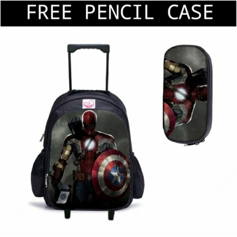 Bonus Tempat pensil Ransel Troly anak Tas Roda anak Avengers Tas anak laki-laki